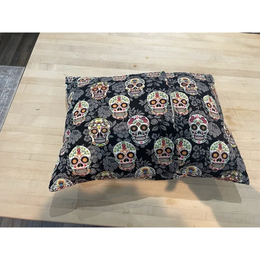 Mexican Sugar Skulls Colorful Print Pillow With Removable Cover Black 12 X 17 In